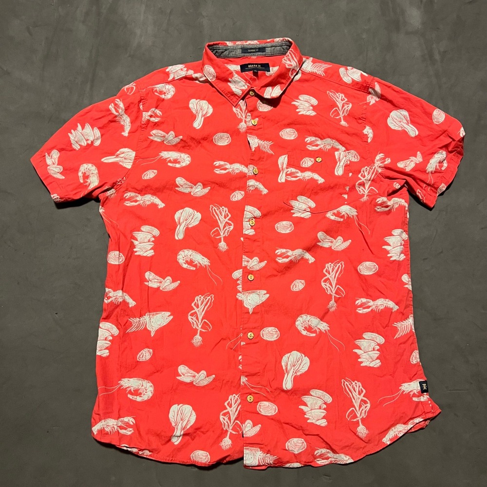 Roark Short Sleeve Button Up Shirt Mens XL Red Seafood Stew 
AOP Print RW435